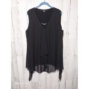 Adele & May Women Black Sleeveless Asymmetrical Hem Lace Trim Blouse Size 1X